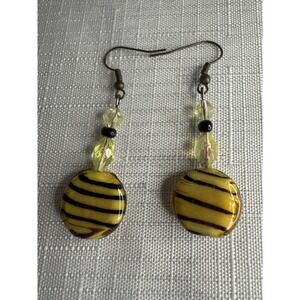 Glass Beaded Earrings Lampwork Yellow Black Striped Bee‎